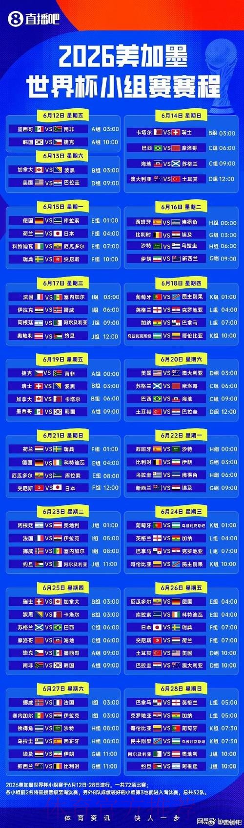 2026世界杯小组赛赛程今日观看指南实时查看